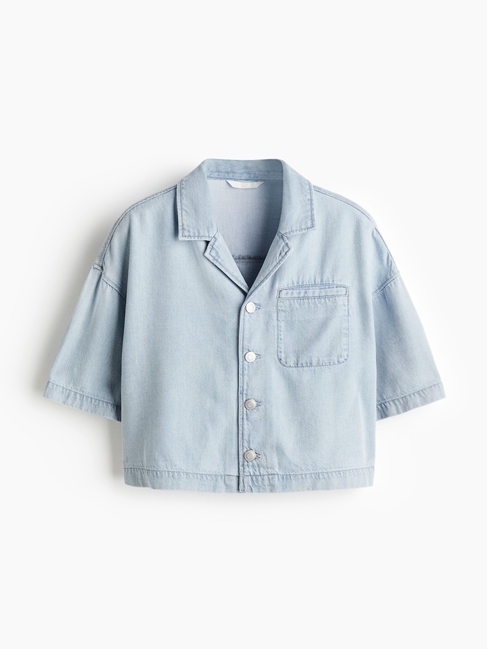 NWT H&M Light Wash Cropped Denim Shirt Boxy Short Sleeve Top M US 8